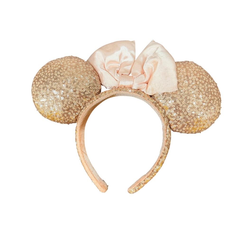 Disney Minnie Mouse Ears Headband‎ Rose Gold Sequin Satin Bow Parks